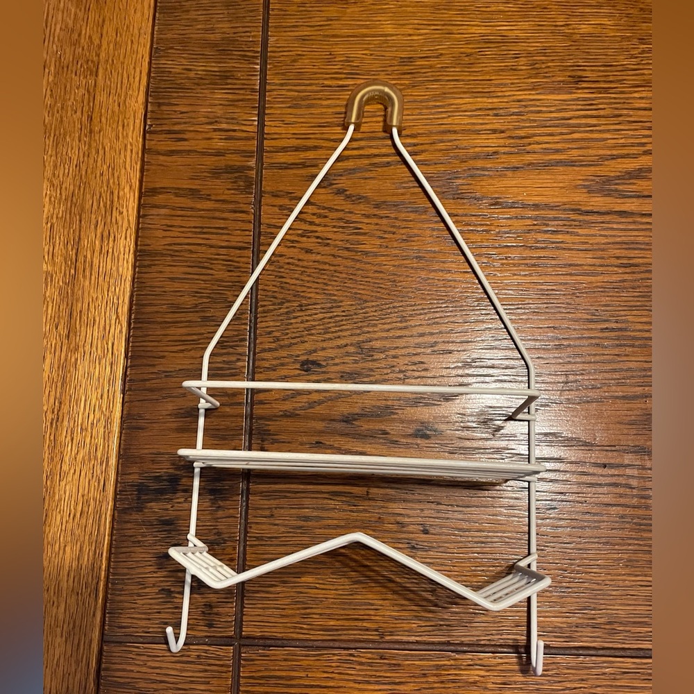 White Metal Hanging Bath Storage Rack - Compact Shower Organizer